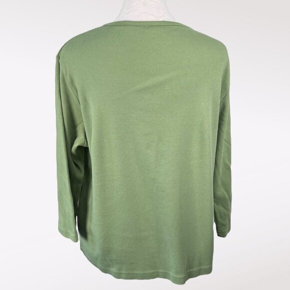 Classic Elements Green Embroidered Beaded Floral 3/4 Sleeve Top Size Large - Picture 5 of 10